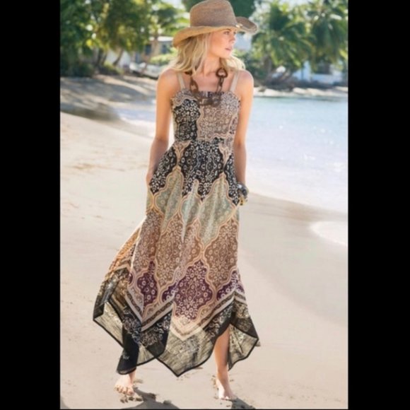 SOFT SURROUNDINGS Boho Beach Dress Handkerchief Style Size M (Y-17) - Picture 1 of 5